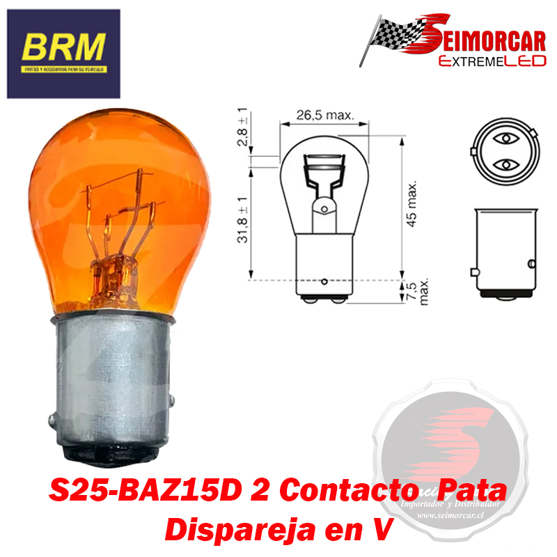 Ampolleta S25 2 cont Blanca Pata Dispareja cacho en V
